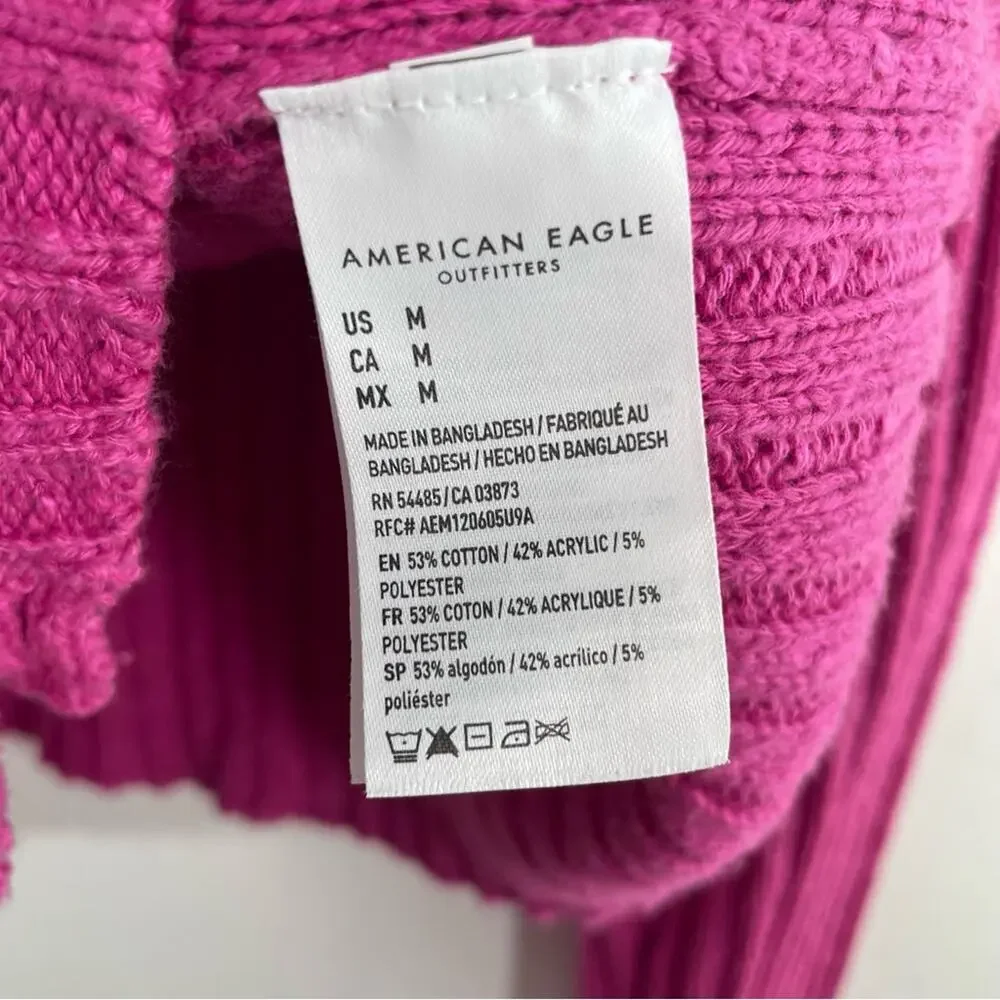 American Eagle Berry Pink Nubby Knit Button Front Sweater Cardigan Medium